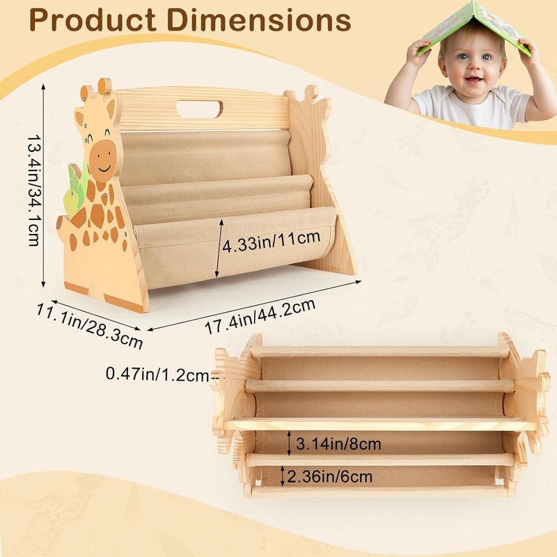 SheSeek Toddler Bookshelf Double-Sided with 4 Tier Deep Sleeves Kids Wooden Montessori Book Rack for Baby Nursery Room, Playroom, Classroom or Bedroom Bookcase Storage Organizer, Light Wood Giraffe - Image 4